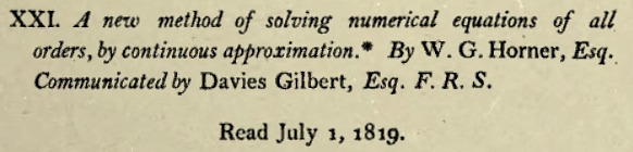 Horner's Method 1819